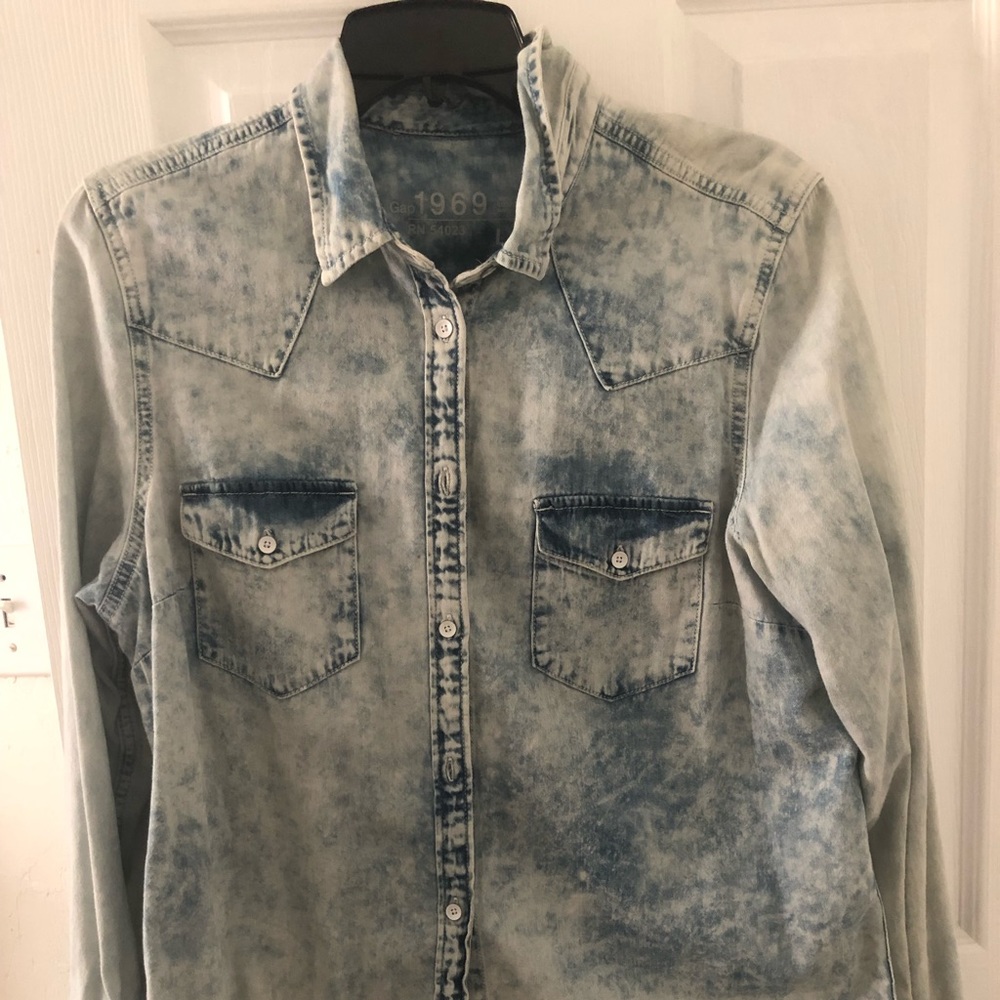 Acid Wash Chambray Button Down Shirt
